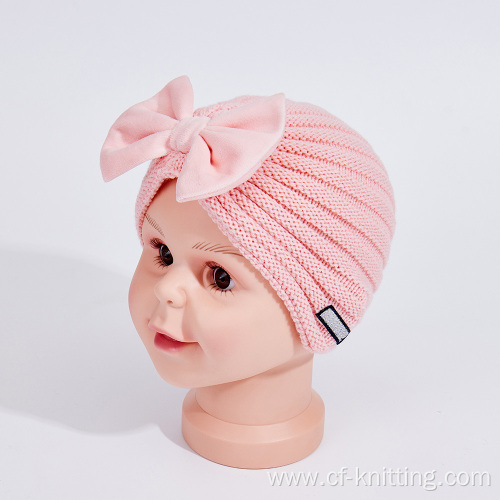 Winter Knitted Beanie with bowknot for baby
